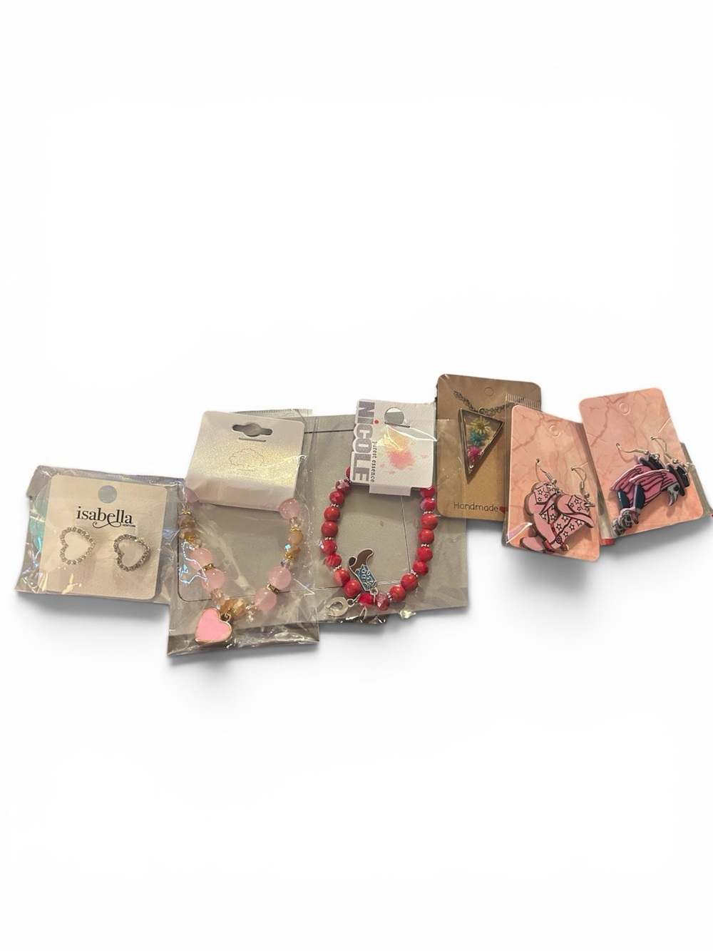 Mixed Women’s Jewelry Set — Pink & Red Bracelets and Earrings